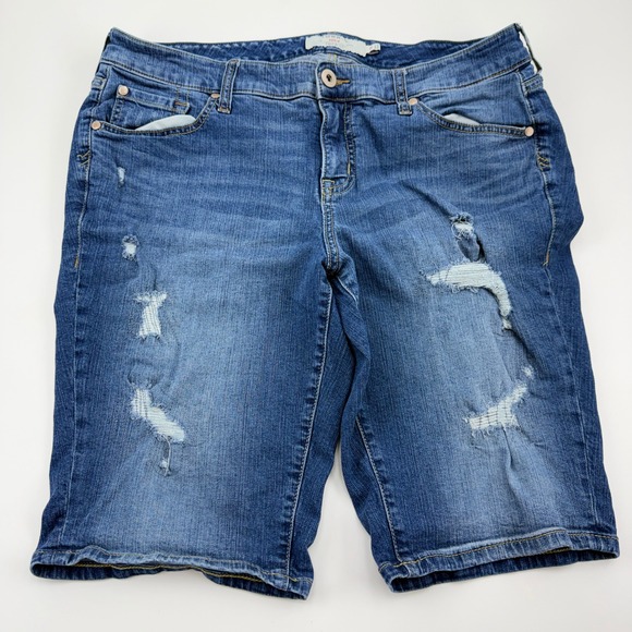 torrid Pants - Torrid Denim First At Fit Distressed‎ Bermuda Shorts Blue Medium Wash Womens 14